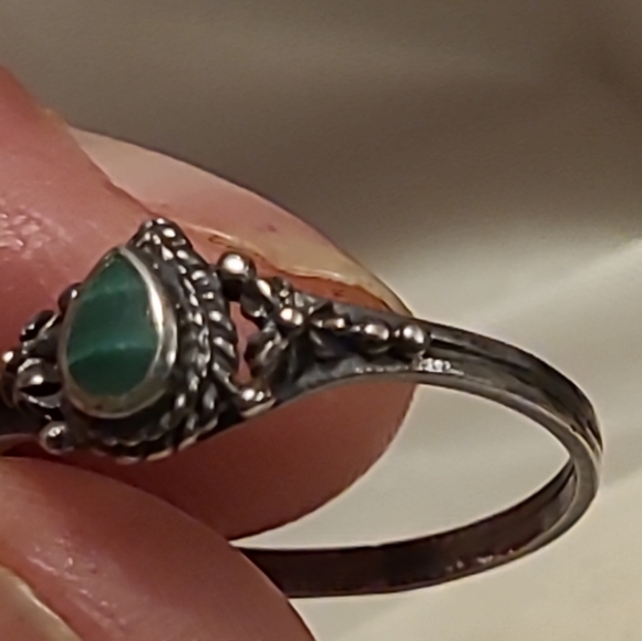 Vintage Sterling Silver Teardrop Malachite Ring Signed 925 Size 8 - Picture 5 of 14